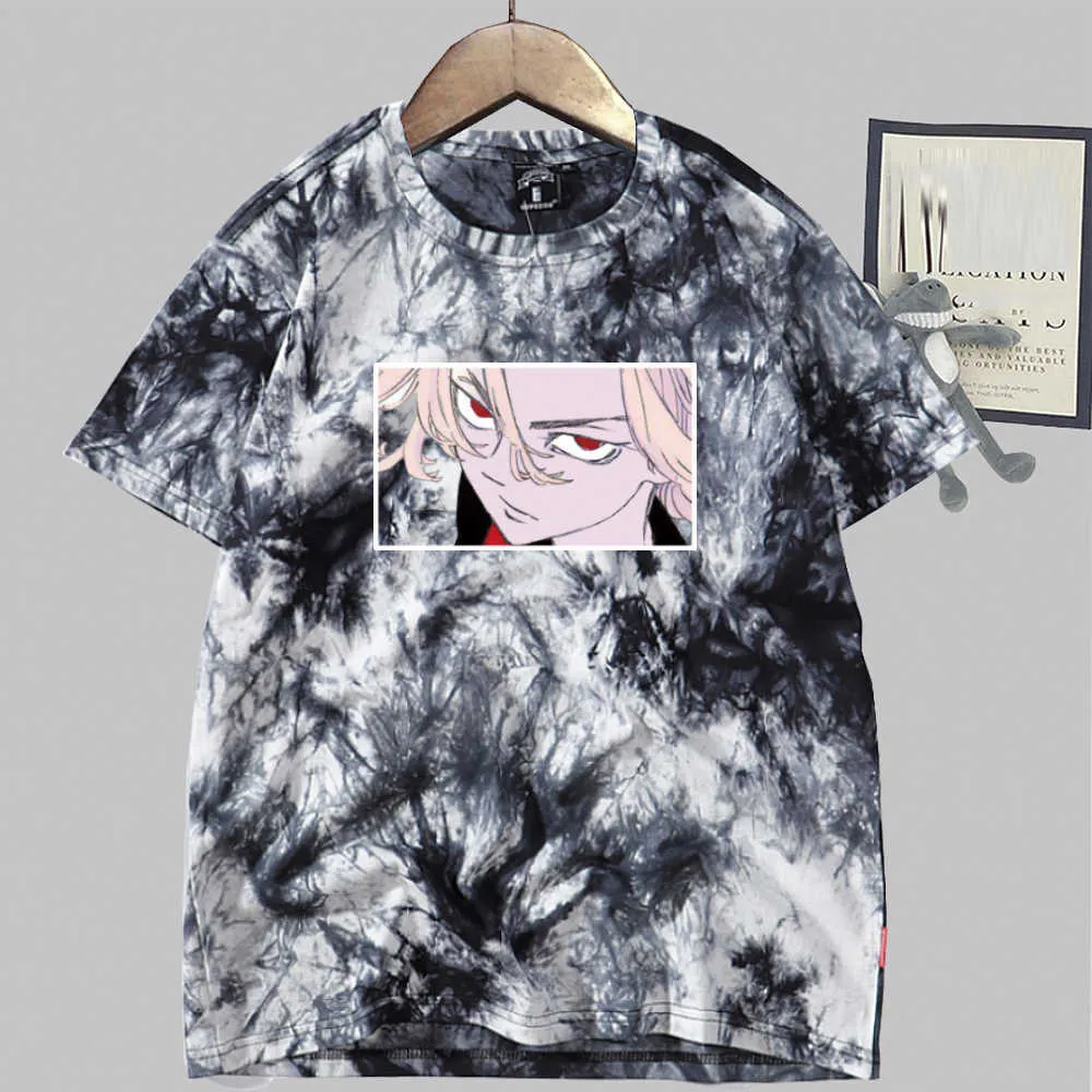 Tokyo Revengers T-shirt tinta unita con stampa anime a maniche corte e girocollo Y0809