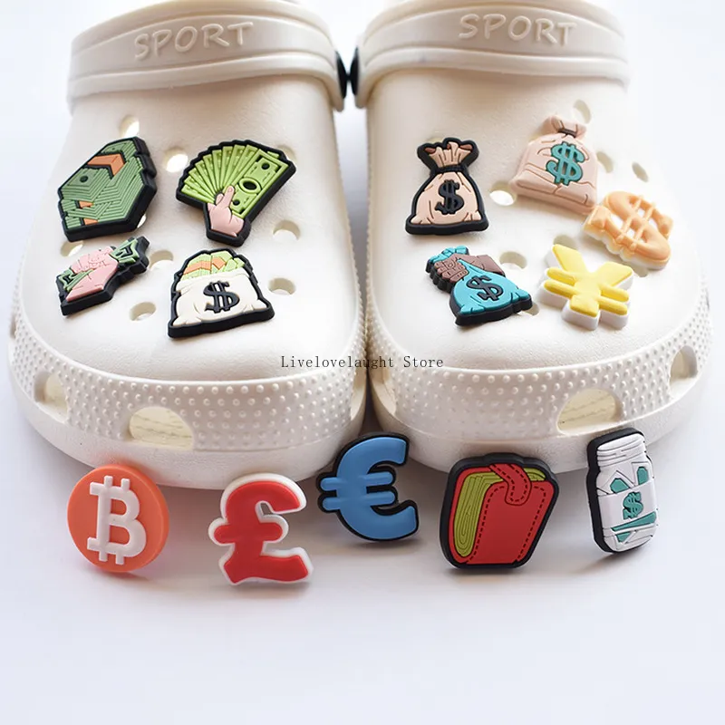 Großhandel Geld Dollar Weichgummi PVC Croc Schuh Charms für Clog Croc Armband Dekoration Schuh Zubehör Teil Geschenk