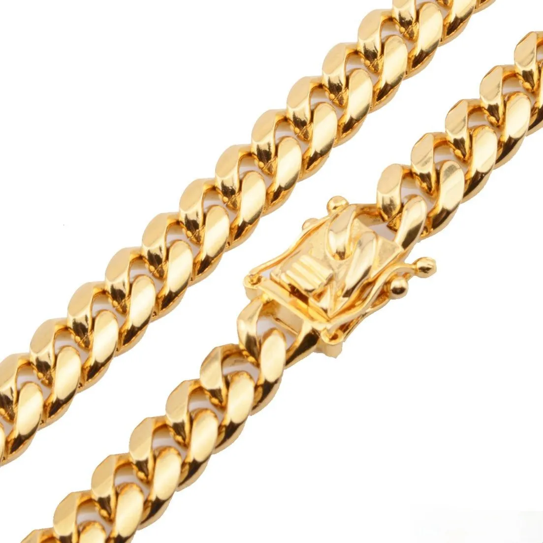 8mm 10mm 12mm 14mm 16mm Necklaces Miami Cuban Link Chains Stainless Steel Men 14K Gold Chains High Polished Punk Curb238D