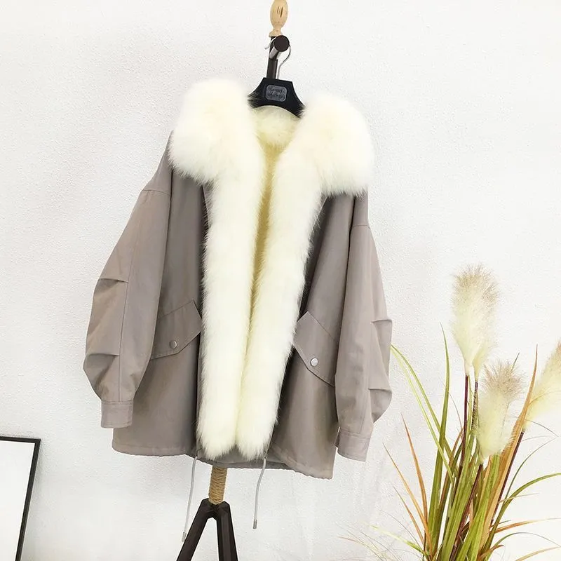 Kış Aşağı Ceket Faux Kürk Kapüşonlu Parkas Sıcak Kalınlığı Ayarlanabilir Bel Kar Palto Doğal Yaka Coat 210510