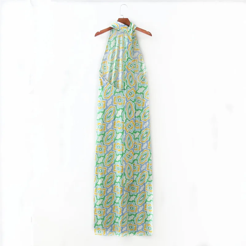 Abito Donna Verde Stampa Halter Lungo Donna Vintage Backless Sexy Maxi Estivo es Beach Party es 210519