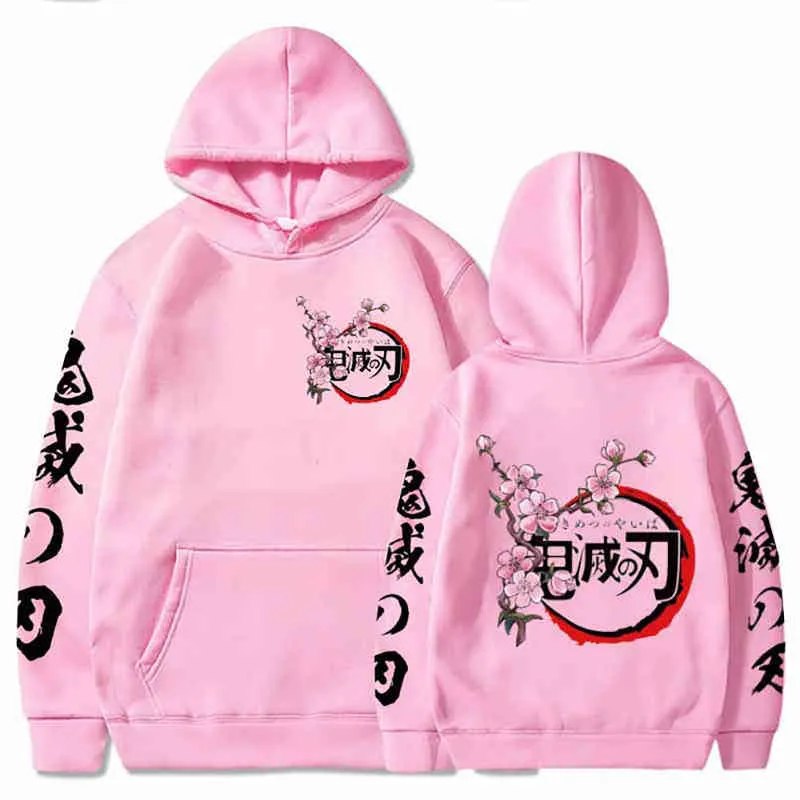 Anime Hoodies Demon Slayer Gedrukt Hoodie Sweatshirts Hip Hop Casual Pullover Losse Print Streetwear Unisex H1227