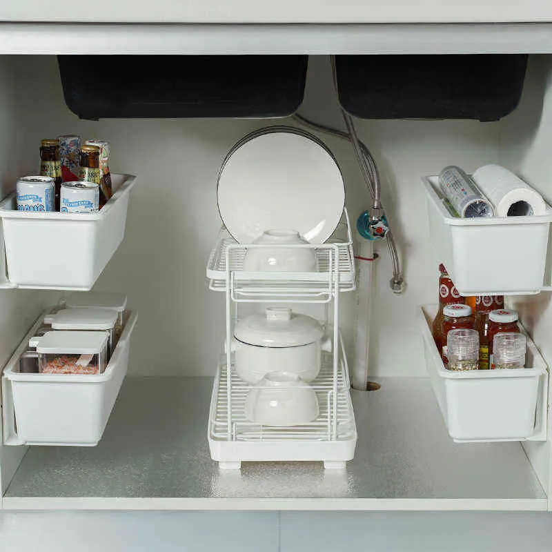 Cuisine tiroir étagère épices bouteilles support sous évier boîte de rangement tenture murale cuisine organisateur porte-bouteilles salle de bain étagère 211110
