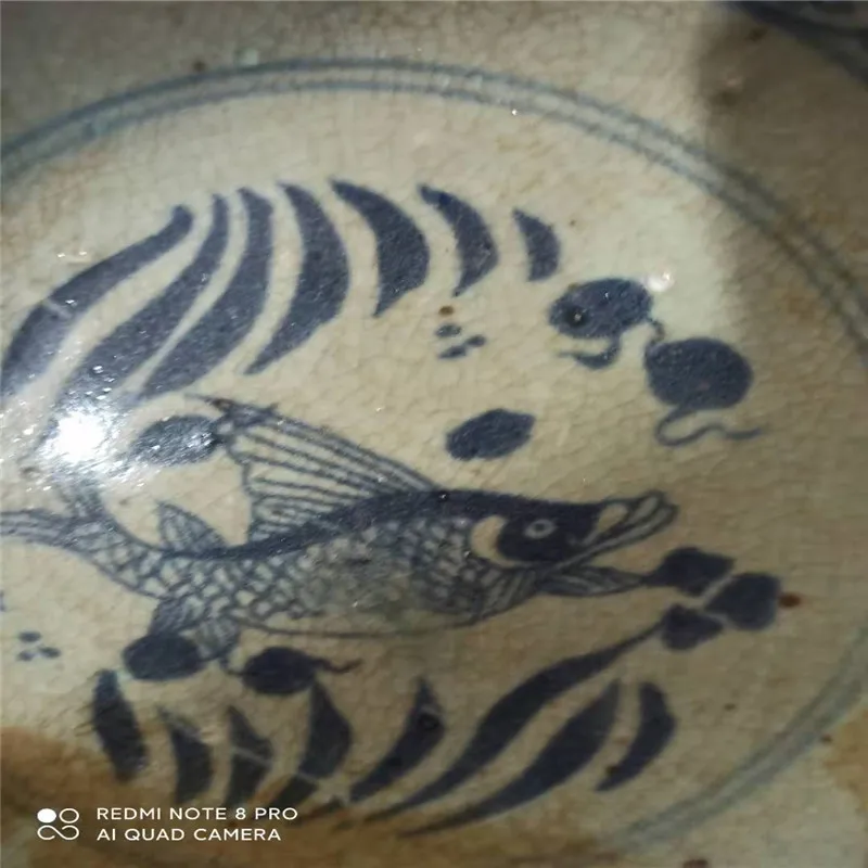 Джиндечжэнь Древний фарфоровый открытый кусок, роспись ручной росписью карповый прыжок Лонгольни сине-белая тарелка