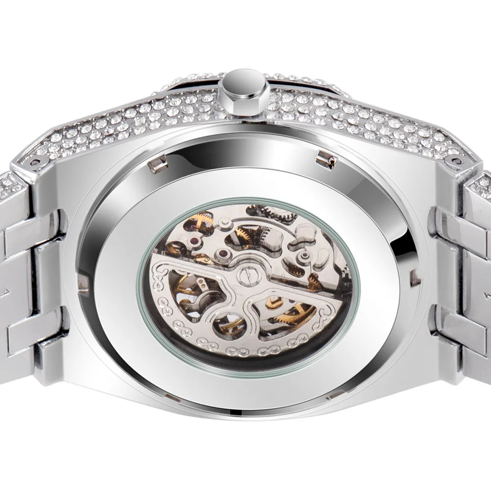 MEN039S Hip Hop Punk Trend Watch 316L rostfritt stål Case Cover Full Diamond Strap Watches Automatic Mechanical W6092258
