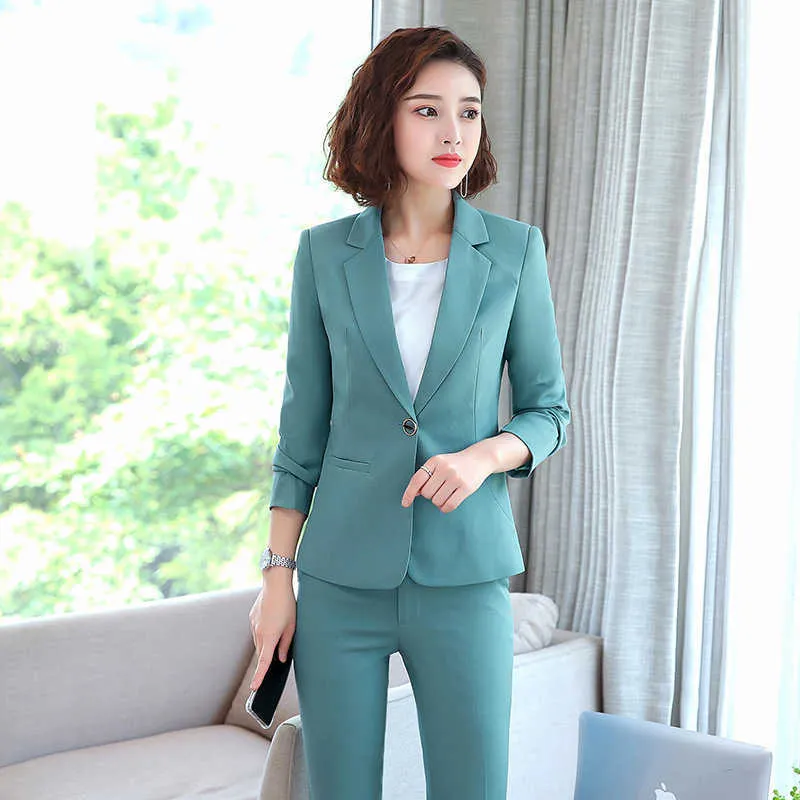 High Quality Professional Women's Pants Suit Feminine Ladies Blazer Office Work Clothes Interview Clothing Two-piece 210930