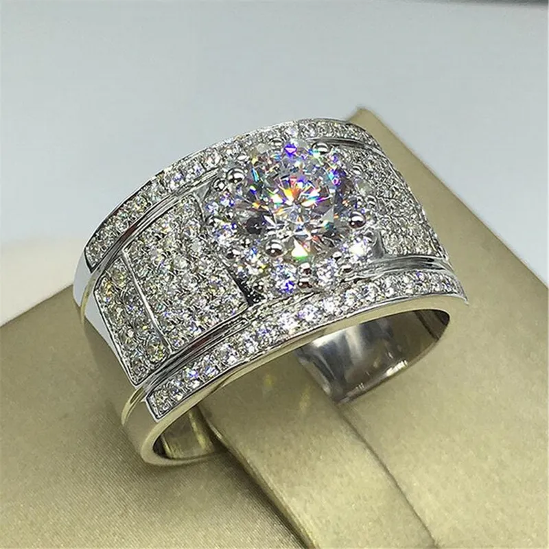 Choucong Brand Top продавать роскошные украшения обручальные кольца 925 серебряный серебряный серебряный круглый срезанный белый топаз Pave Cz Diamond Party Eternity Wome257k