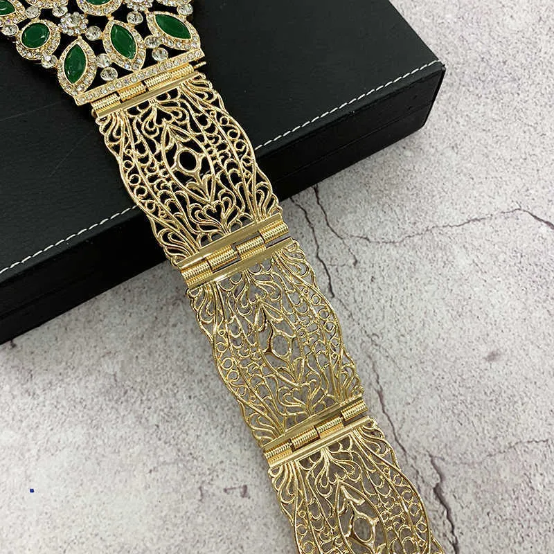 Cintura da caftano tradizionale marocchina da donna, grande, a vita larga, con strass di diamanti e strass impreziosita da fiori cavi