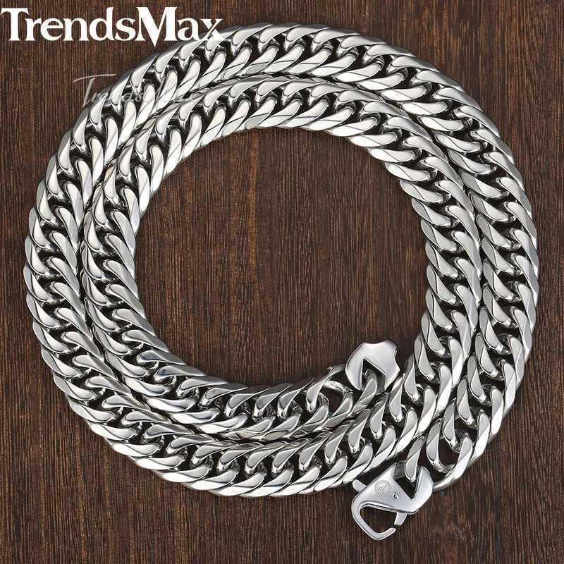 Trendsmax Herrens rostfritt stål halsband, kubansk kedja, silver, 15mm, 60cm, 70cm, 316l, KHN57 Q0809