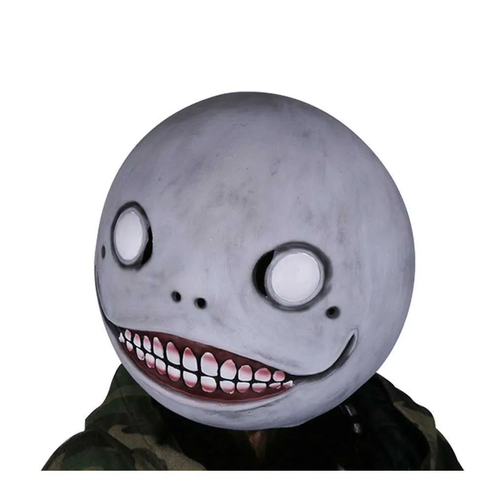 X-COSTUME NIER Automata Emil Mask Grey LaTex Mask Head Hood Gray Mask för Halloween Cosplay High Quality T2005092123