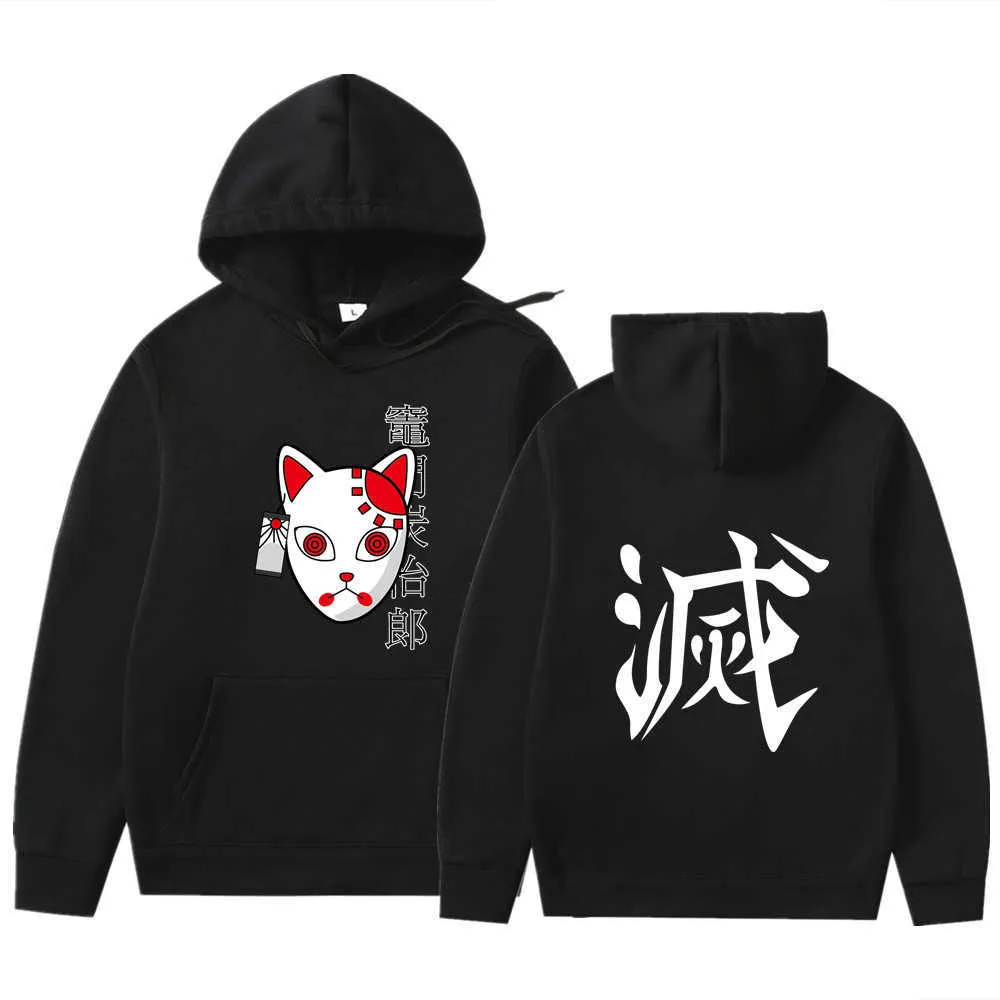 2021New Anime Demon Slayer Slayer Pullover Толстовка Tanjiro Kamado Costume Hoodies Harajuku Мужская одежда с капюшоном Sudadera Hombre H0910