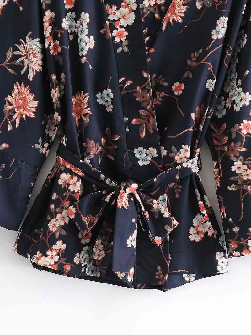 Toppies Moda Kimono Blusas Tops Mujeres Camisas de manga larga Flores Impresión Damas Tops Japón Ropa 210412