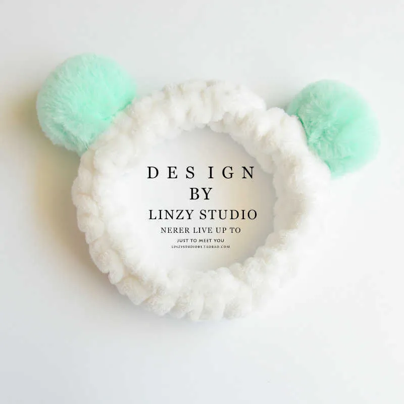 Diadema de lana suave con orejas de Panda para mujer, banda para el pelo para lavarse la cara, ducha, Spa
