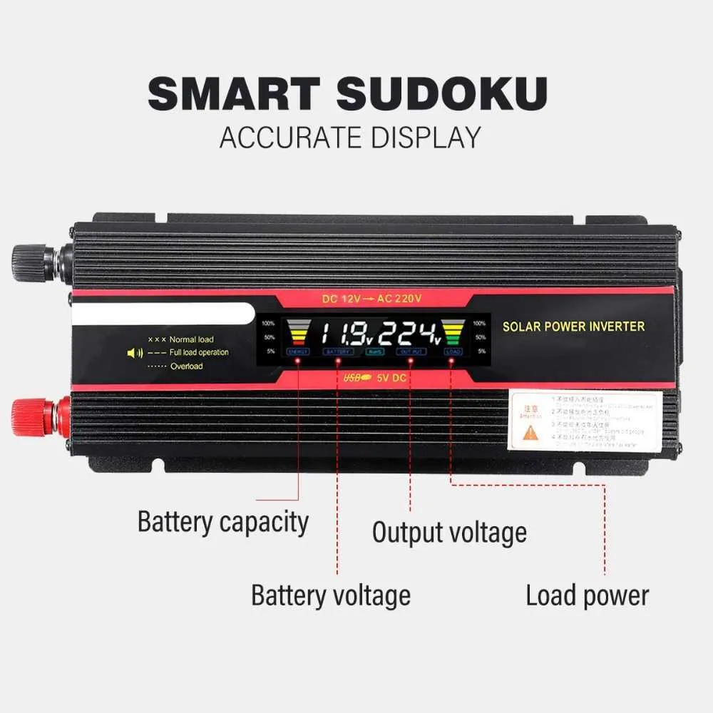 Saf Sinüs Dalga İnverter DC 12V 24V - AC 110V 220V 900W Voltaj Transformatör Güç Dönüştürücü Güneş Arabası Mikro Invertermicro CAR228X