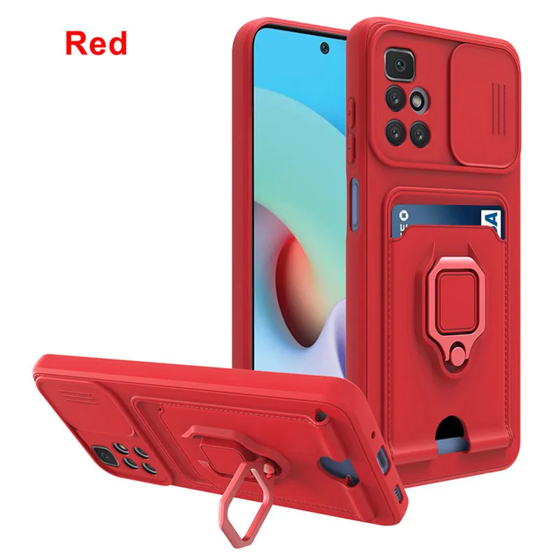 Kart Tutucu Cüzdan Xiaomi Redmi için Telefon Kılıfları Not 10 Pro 8 9a Mi 11 Lite POCO X3 NFC M3 Yumuşak Yüzük Tutucu Lens Koruma Kapağı