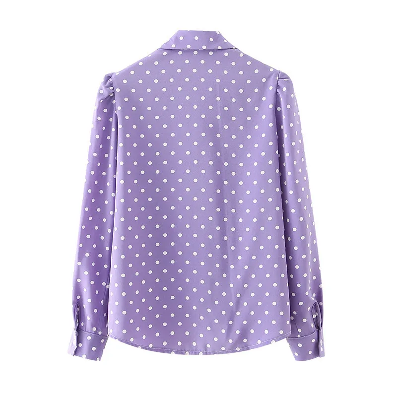 BLSQR Fashion Button Up Camicia con stampa a pois Camicetta vintage Donna Purple Lady Maniche lunghe Camicie da strada allentate femminili 210430