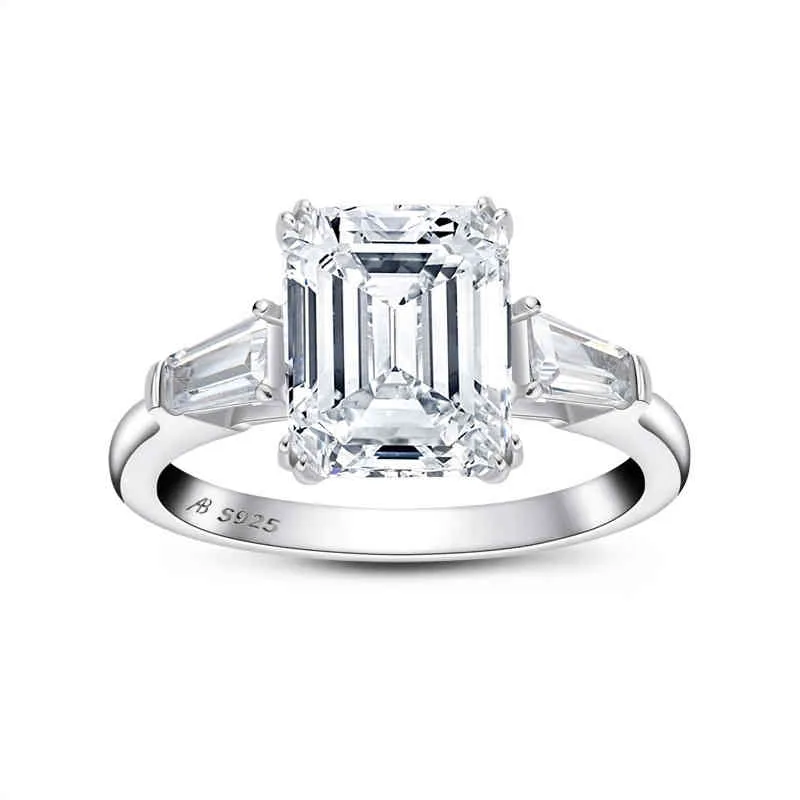 Wong Deszcz 925 Sterling Silver Emerald Cut Utworzone Moissanite Gemstone Zaręczyny Ślubne Diamenty Ring Fine Jewelry Hurt