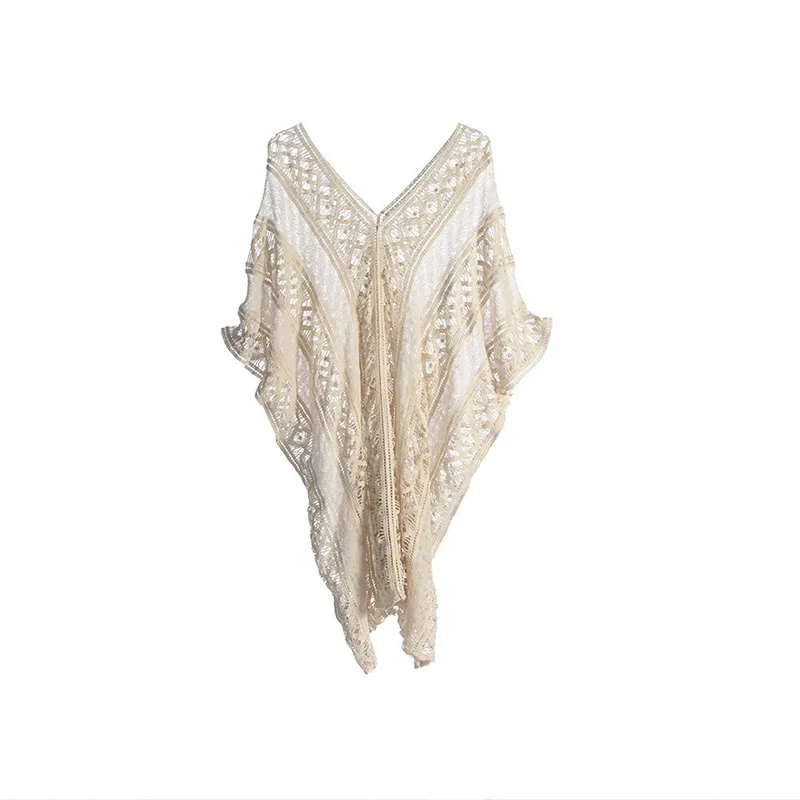 Sexy Branco Crochet Biquíni Cover-Ups Glamorous Hollow Out Tops de Verão Plus Size Mulheres Praia Desgaste Nadar Terno Cobertura Up Q1249 210420