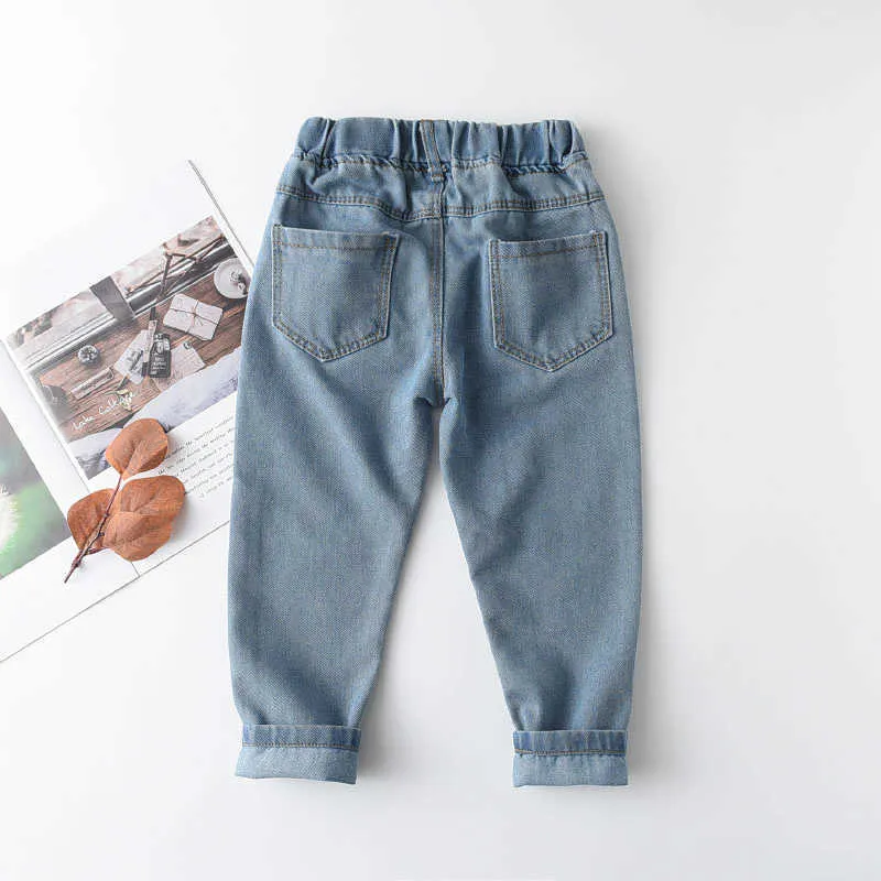 Líder de urso crianças jeans casuais outono meninas meninos coração impressão jeans crianças moda leggings molhar calças para 2 6 anos 210708