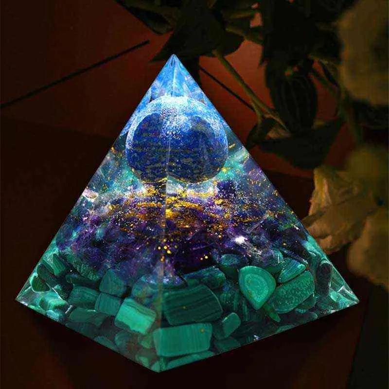 Esfera de lapislázuli hecha a mano Pirámide de orgón Amatista Malaquita Cristal curativo 60 mm 211101