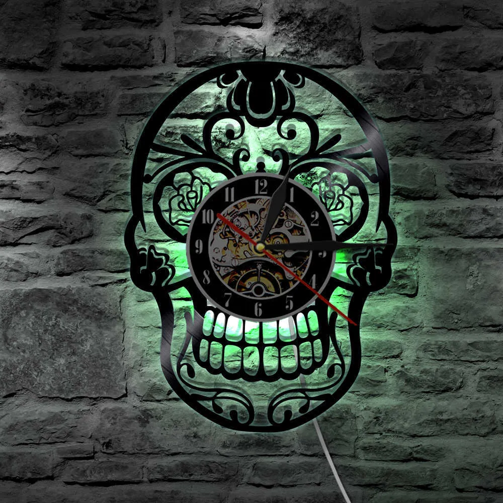 يوم الحائط Diat de de de los Muerte Mexican Mexican Record Wall wall مع LED LED Gothic Sugar Skull Watch Decor X07265283085