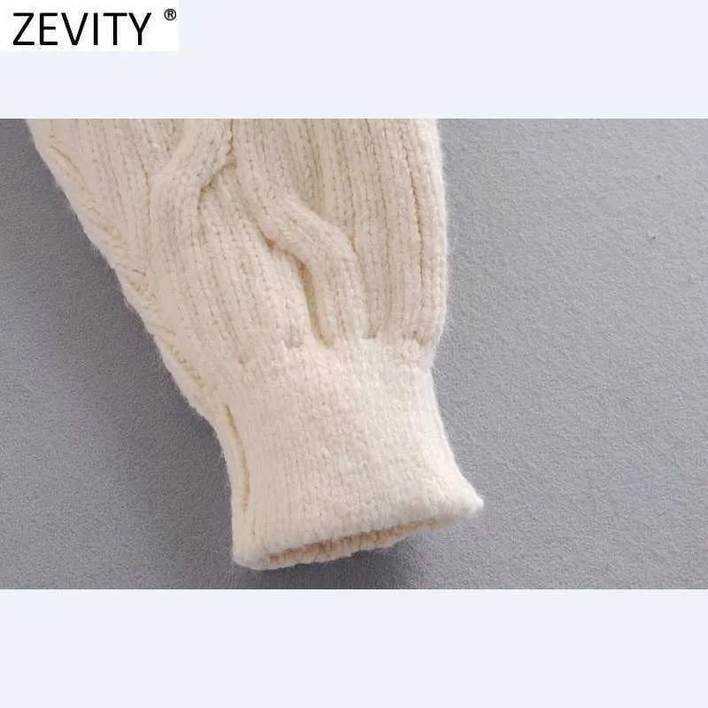 Zevity Femmes Vintage Cross V Cou Twing Twist Crochet Pull à tricoter Femme Chic Ourk Cardigans Casual Tops S685 210812