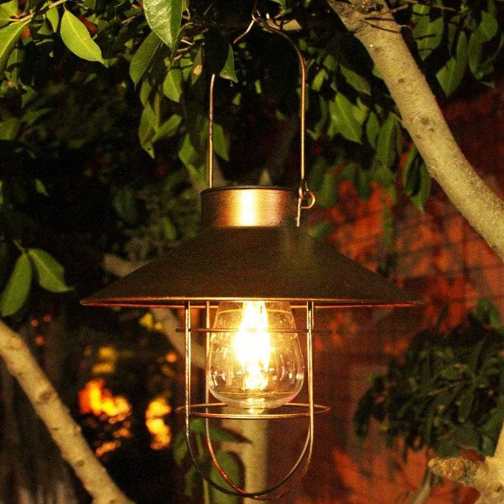 Retro solar lanterna jardim jardim pátio decoração parede ao ar livre pendurado lâmpada vintage luz com bulbo branco quente H0917