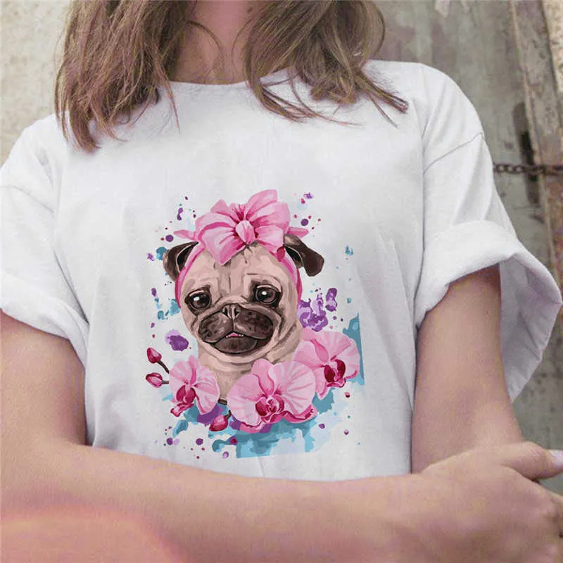 T-shirt da donna con stampa di pittura a olio T-shirt da donna manica corta Cute Dog T-shirt grafica Harajuku T-shirt grunge moda femminile X0527