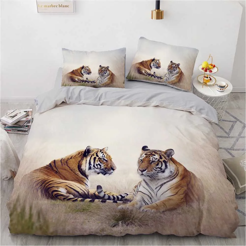 Set biancheria da letto 3D Set copripiumino copripiumino nero Consolatore Biancheria da letto Federa King Queen 180x210cm Dimensioni Animal Tiger Design Stampato 210615