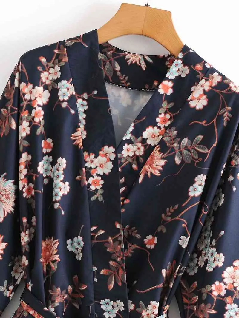 Toppies Moda Kimono Blusas Tops Mujeres Camisas de manga larga Flores Impresión Damas Tops Japón Ropa 210412