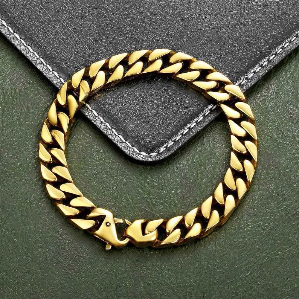 10 mm Herren-Armband mit kubanischen Panzerkettengliedern für Herren und Jungen, 316L-Edelstahl, goldfarben, silberfarben, gesamter Schmuck, 20,3–27,9 cm 8–11 Zoll HBM123