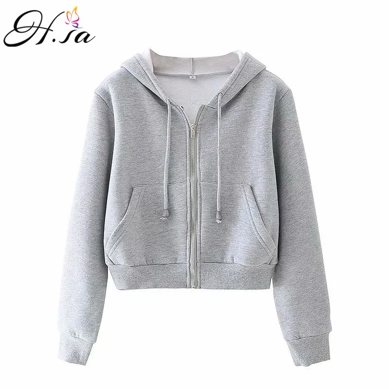 HSA Autumn Sping Short Sweatwear Women Hoodies Girls Solid Color Zipper Casual Korean Style Cardigan ropa de mujer 210417