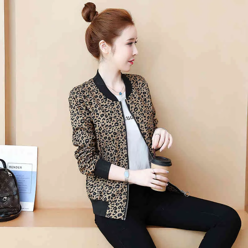 Spring Autumn Women's Jacket Casual Loose Short Leopard Print Coats Baseball Uniform s Women GD577 210506