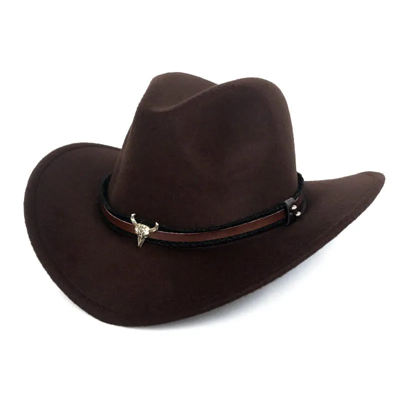 Fibonacci West Cowboy Hat Fashion Wool Wool Felt Metal Bull Head Dekoracja Sombrero Western Men Cap 2203027433477