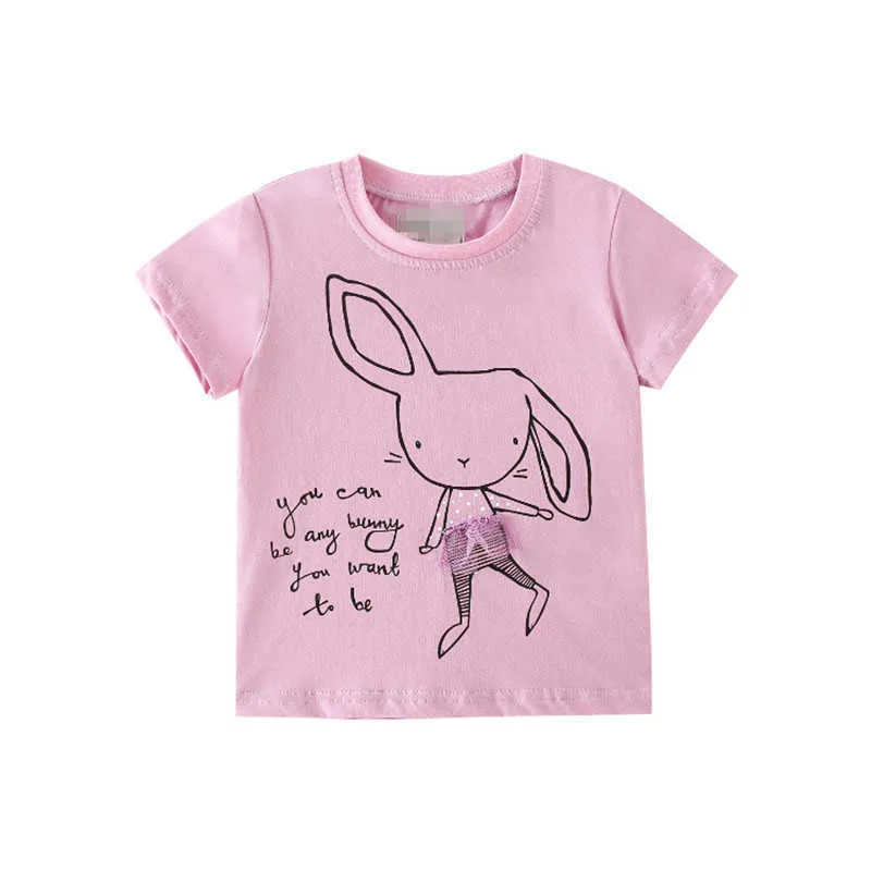 Atlama Metre Hayvanlar Aplike Yaz Kızlar T Gömlek Unicorn Bebek Giysileri Pamuk Çocuk Tees Toddler Tops 210529
