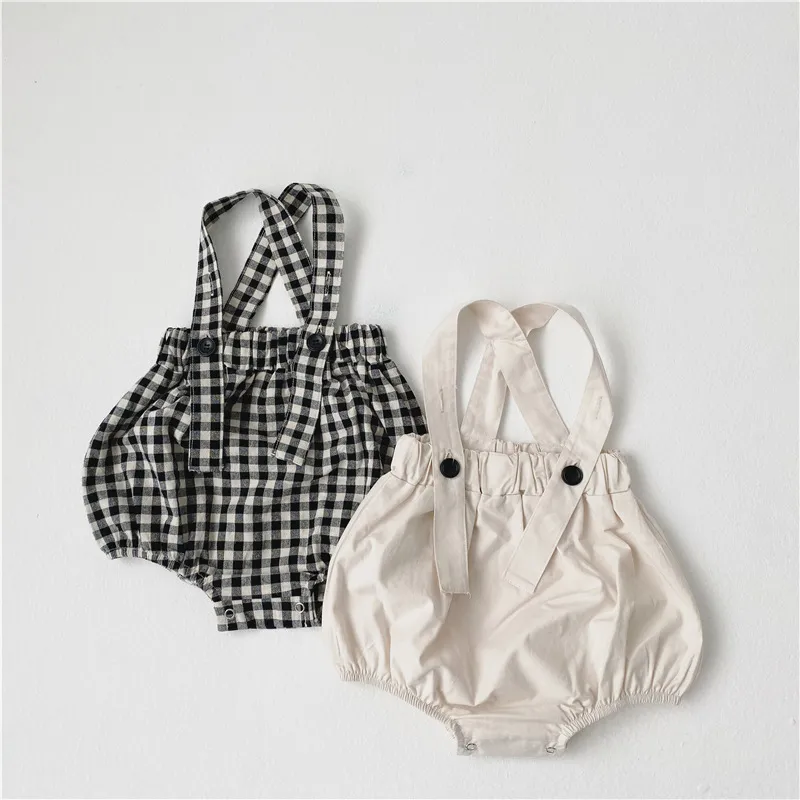 Babyflickor Söt docka skjorta och plaid bodysuit kostymer baby bomull all-match outfits spädbarn barnkläder set 210508