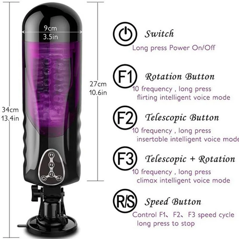 Meselo Automatic Heated Telescopic Rotating Voice Sex Machine Vagina Pussy Vibrator Sex Toys for Men Electric Male Masturbators Q02478047