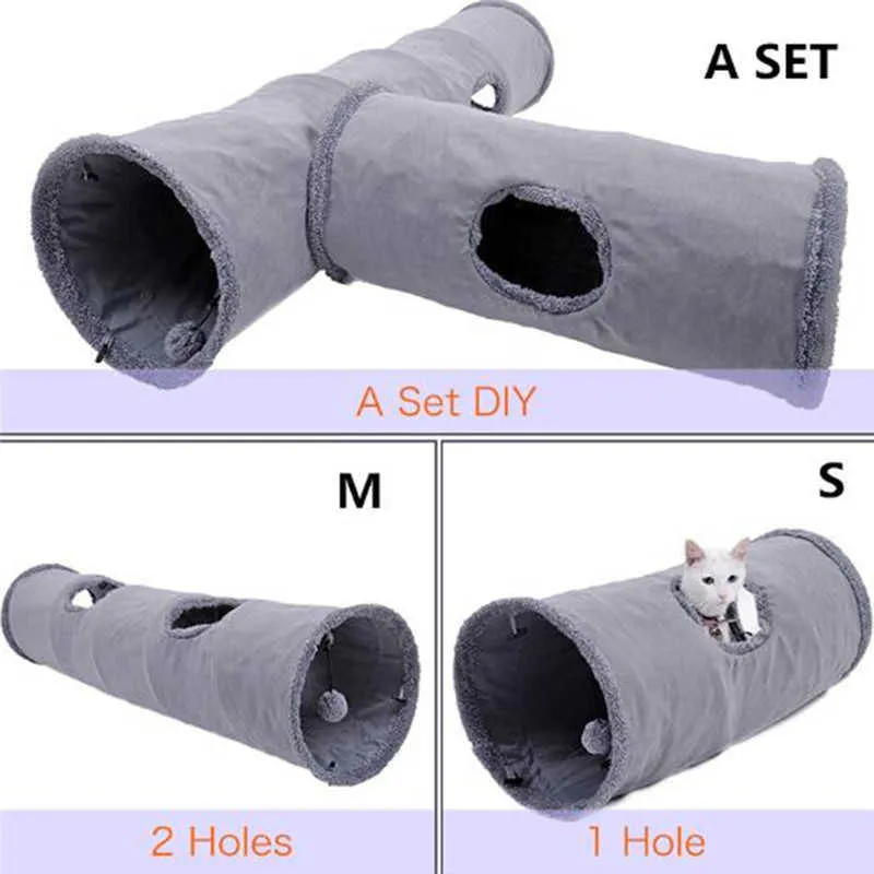 Tunnel de chat pliable Crinkle Kitten Tube de jeu pour grands chats Chiens Lapins avec balle Fun Cat Toys 2 Suede Peep Hole jouets pour animaux de compagnie 210929