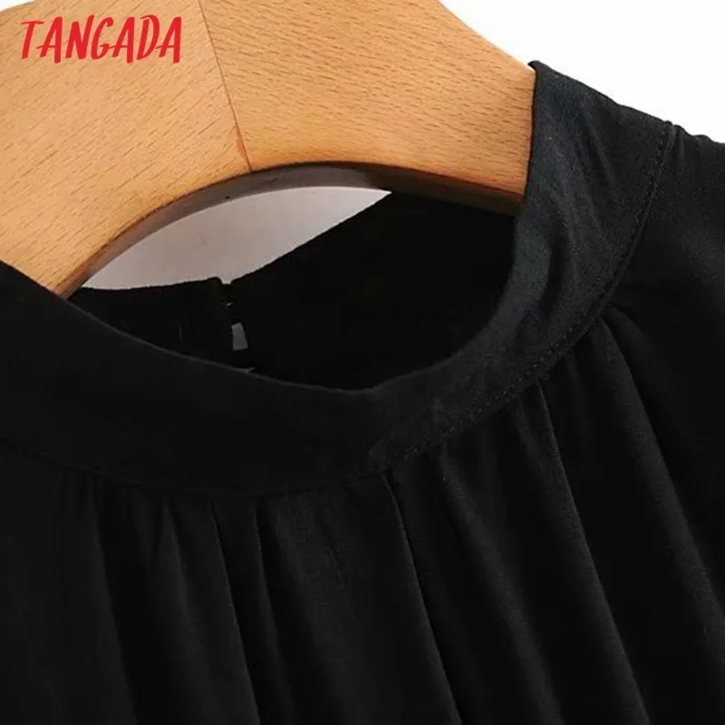 Mode femmes solide noir dos nu arc à manches longues dames col montant côté fermeture éclair Mini robe 5D36 210416