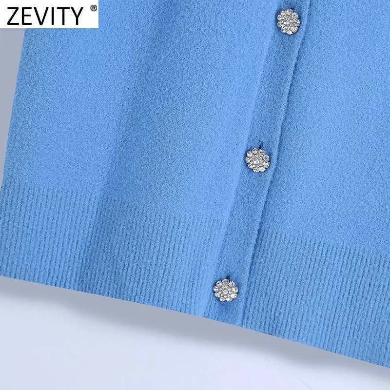 Zevity 여성 패션 V 목 단단한 다이아몬드 버튼 소프트 뜨개질 스웨터 여성 민소매 캐주얼 조끼 세련 된 카디건 탑 S648 210806