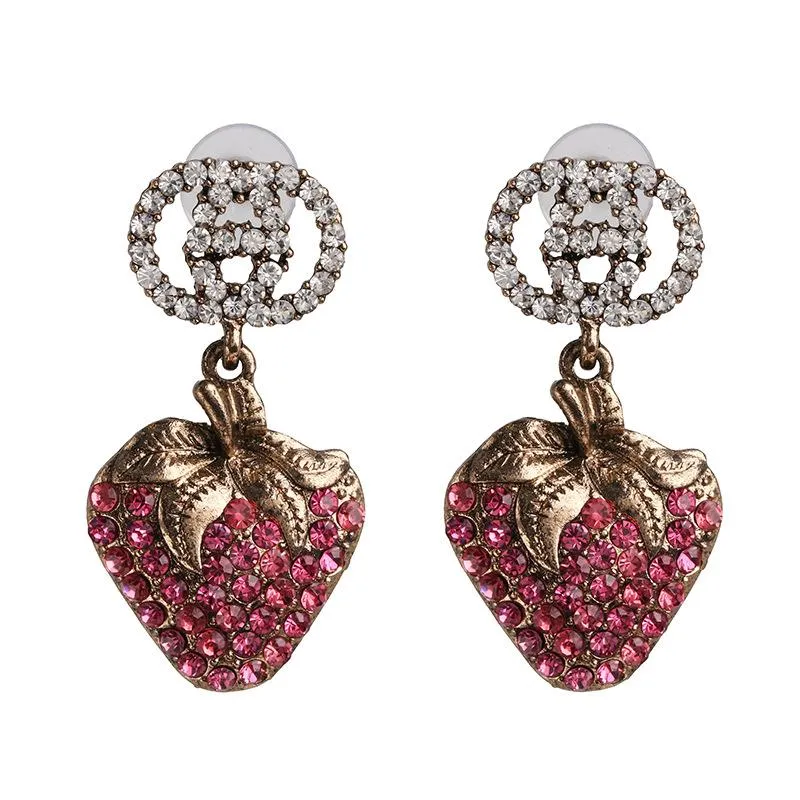 New fashion rhinestone pink color elegant and fashionable Strawberry fruit trendy water drop earrings jewelry for women 2021194j