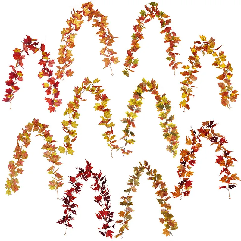 Künstliche dekorative Halloween-Herbstdekorationen emulieren Ahornblatt-Simulation Thanksgiving Day Rattan Living Wandbehangkränze