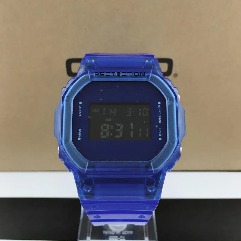 Horloges Hoge Kwaliteit G-5600 Transparante Horlogeband Mannelijke Horloge LED Elektronische Digitale Ijs Met Wereldtijd Kleine Vierkante Clock276I