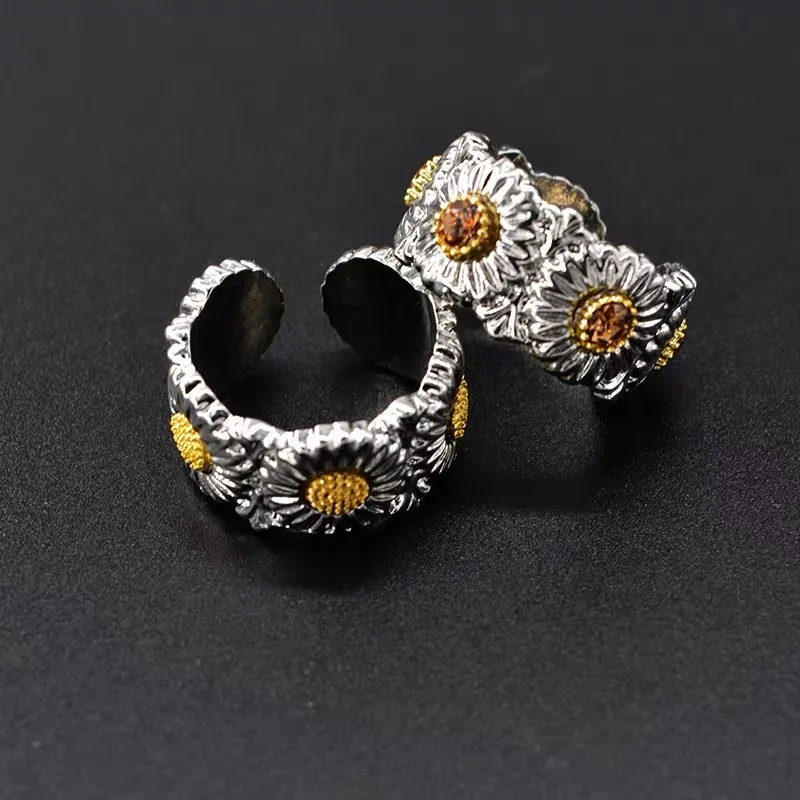 Anelli di drago a forma di G. Bracciale con coppia di anelli hip-hop con diamanti a margherita piccola