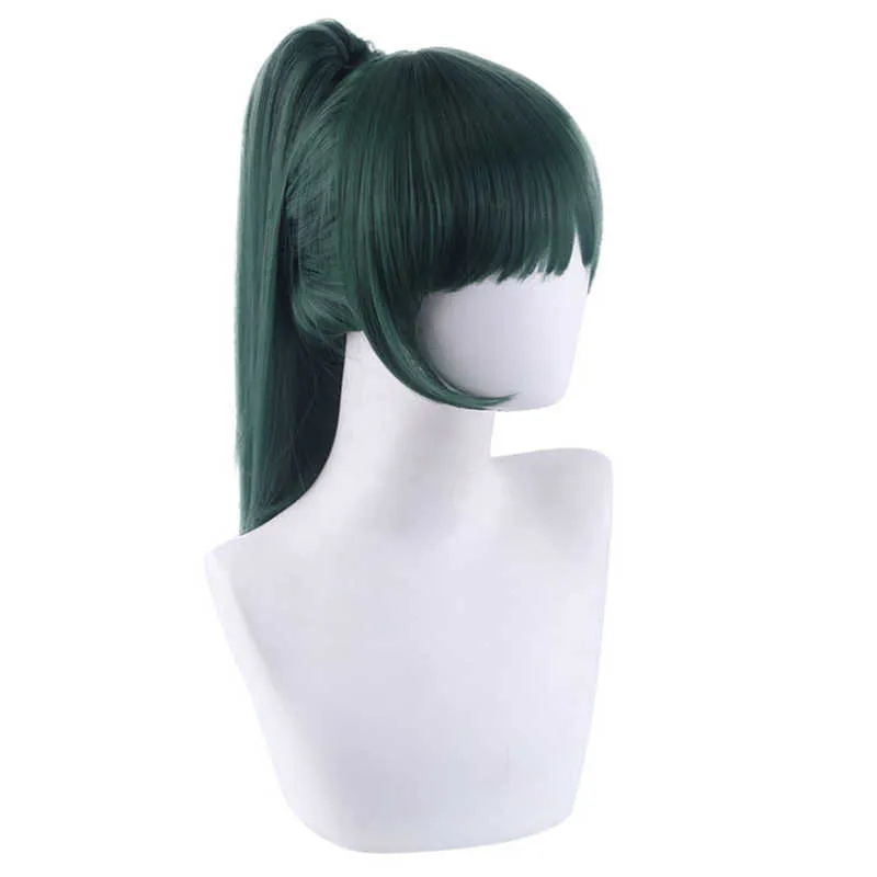 Anime jujutsu kaisen maki zenin peruca cosplay 50cm verde resistente ao calor cabelo sintético pelucas festa de halloween traje perucas1955344