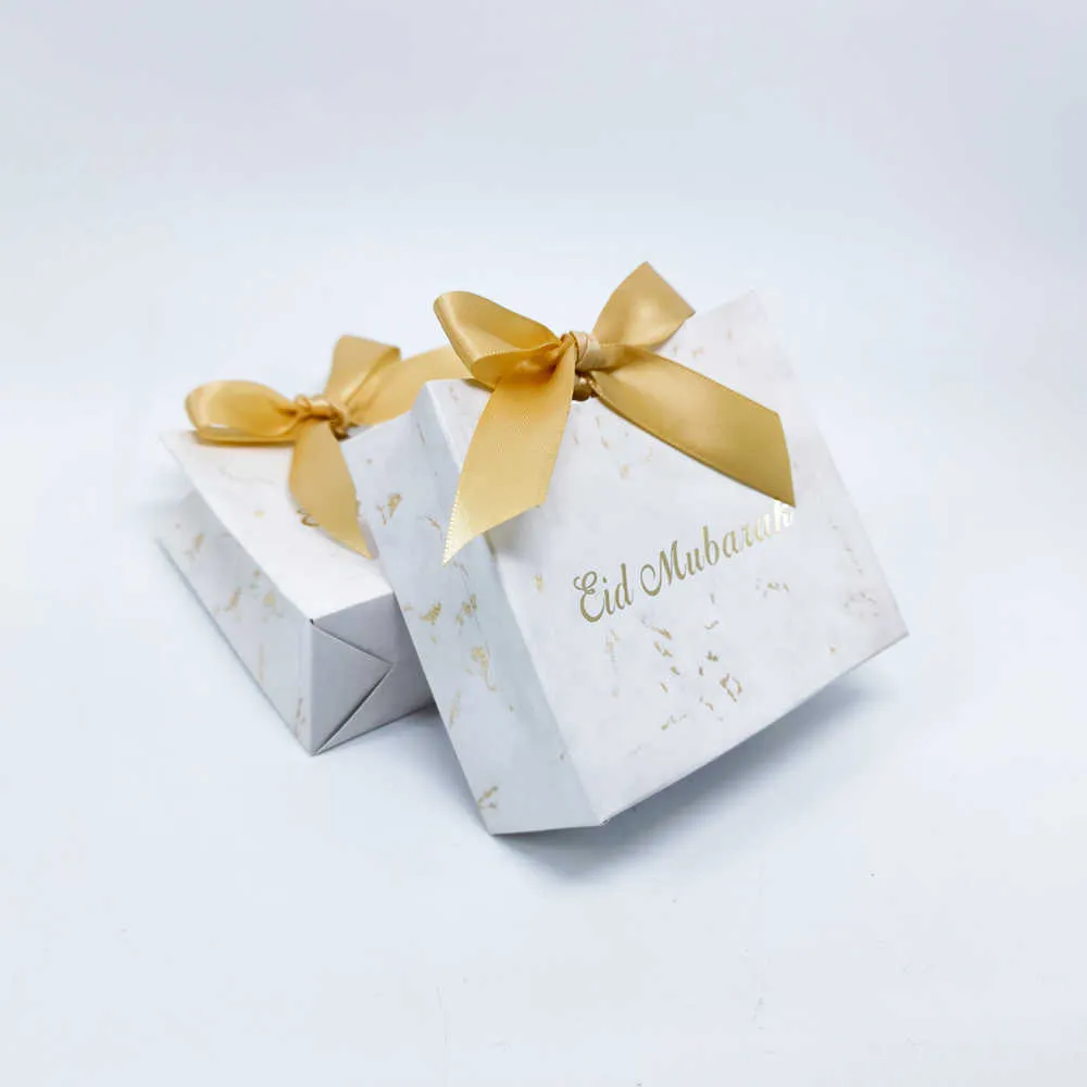 Eid Mubarak Candy Box Set Marbre Papier Cadeau Sac Party Favor Cadeau Boîte, Fournitures De Fête Islamique Musulmane 210724