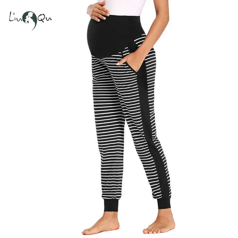 Maternità da donna Fold Over Comodi pantaloni da salotto Abiti da gravidanza Pantaloni sportivi da jogger super morbidi con tasche 210918