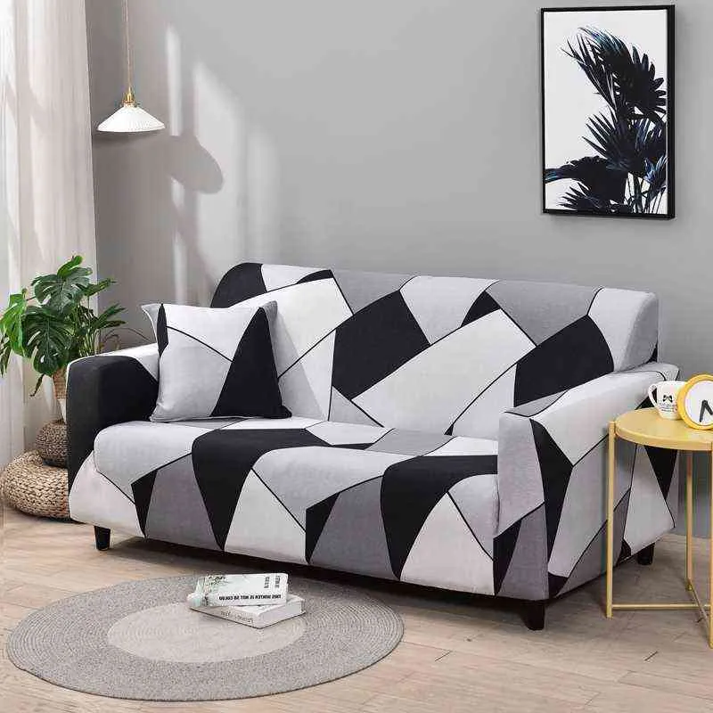 Geometriska elastiska sofflokaler för vardagsrum Stretch Sectional Corner Slipcovers Soffa Cover Chair Protector Funda Sofa 211116