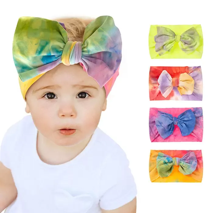 children's tie dye headband elastic wide brim baby girl Bow headbands headband girls hair bows accessories head bands for children