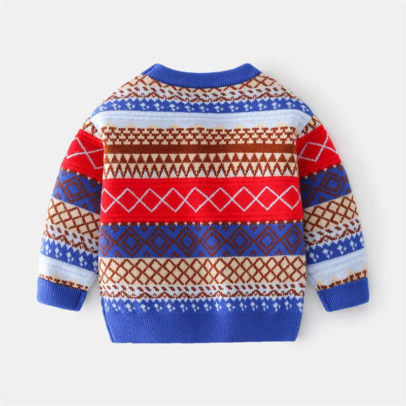 Autumn Winter Boys Sweater Knitted 2021 New Fashion Retro Plaid Pattern Baby Warm Coats Children's Pullover 2-6y Kids Sweaters Y1024